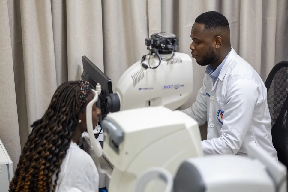OCT examination with an optometrist at Lead Opticals in Oyarifa, Accra