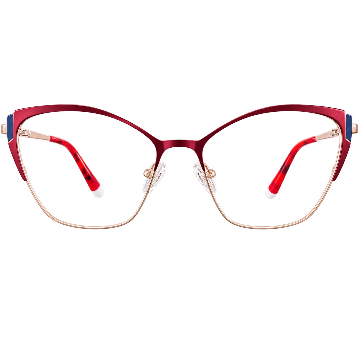 623006 C5 burgundy and rose-gold cat-eye eyeglasses, front view