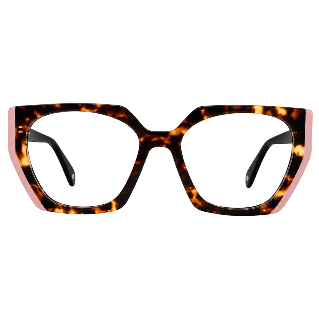 MATTBLACK MB593 C1 tortoiseshell cat-eye eyeglasses with blush-pink accents, front view