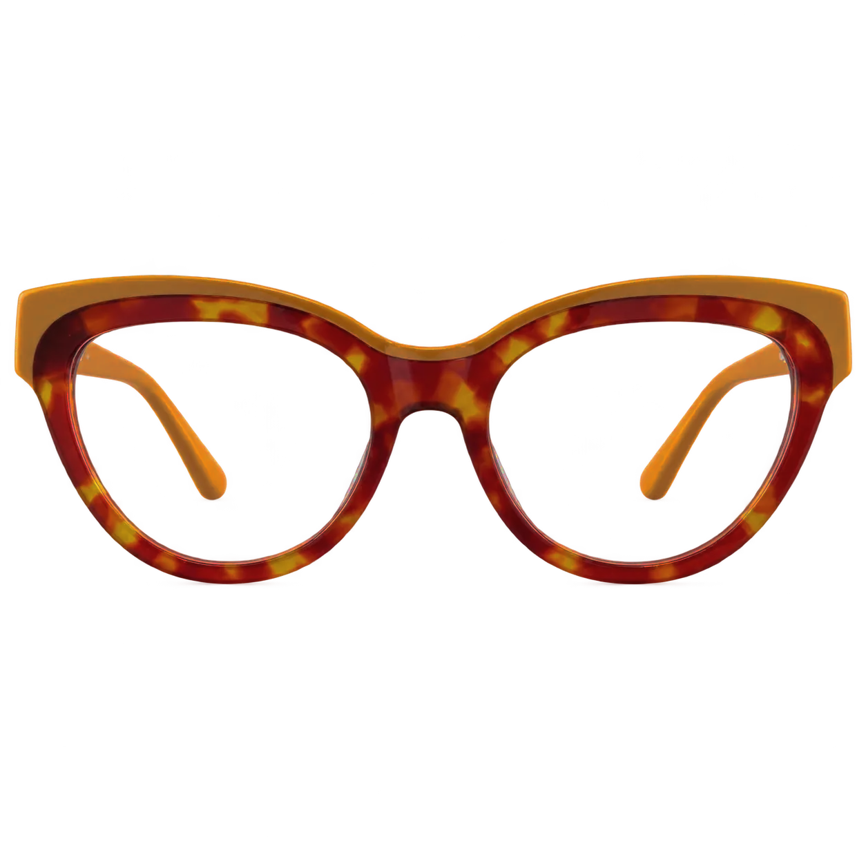 RHAR-H2447 tortoiseshell and mustard cat-eye eyeglasses, front view