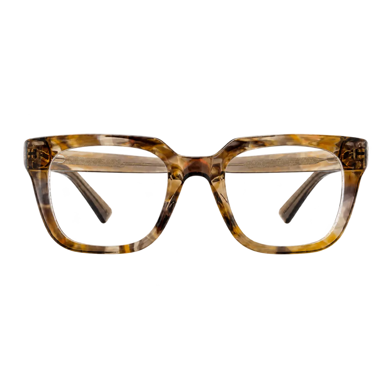 Smoky brown and champagne oversized square eyeglasses, front view