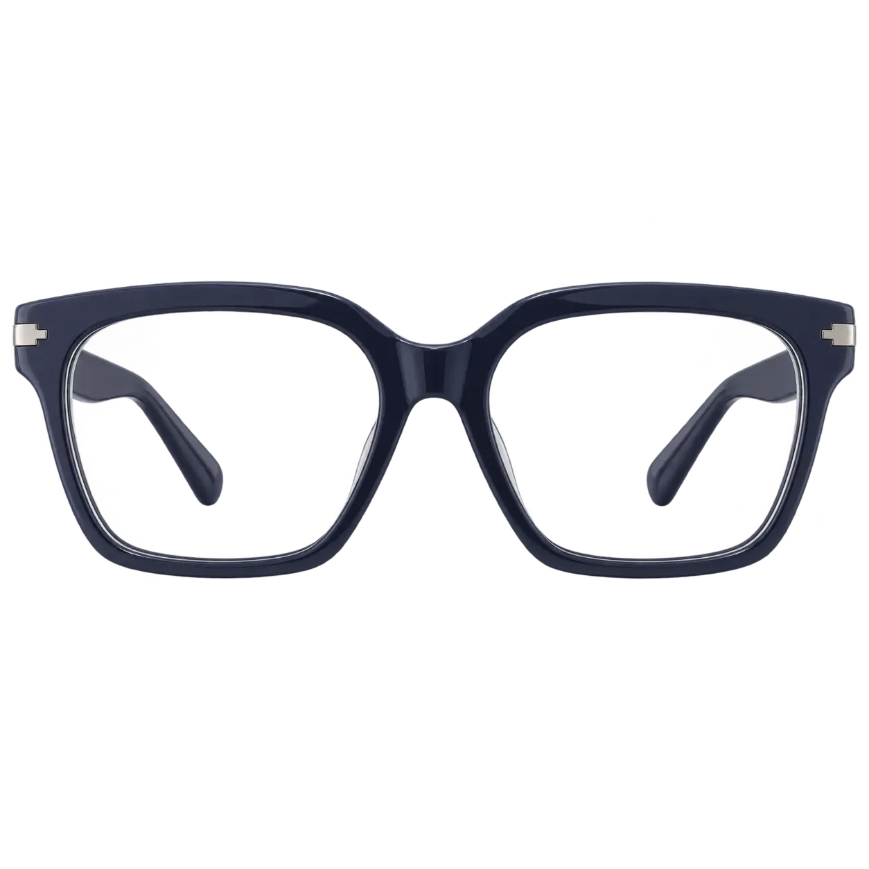 YD1216 C4 glossy navy oversized square eyeglasses with silver hinges, front view